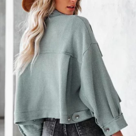 M & 2x left💕New sky blue waffle knit crop jacket - Picture 4 of 15